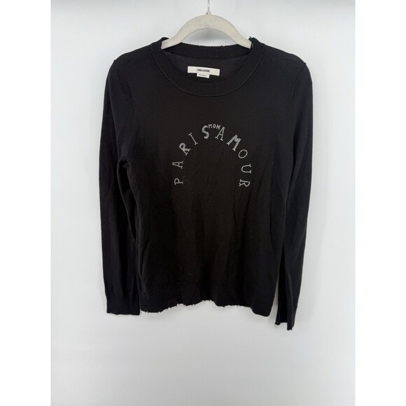 $368 NWT Zadig & Voltaire Miss Paris Strass Black Wool Sweater Women's  S - Picture 1 of 3